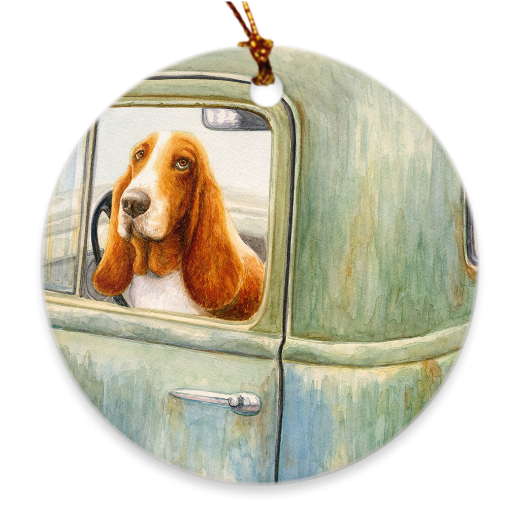 Basset Hound "Country Roads" Christmas Ornament