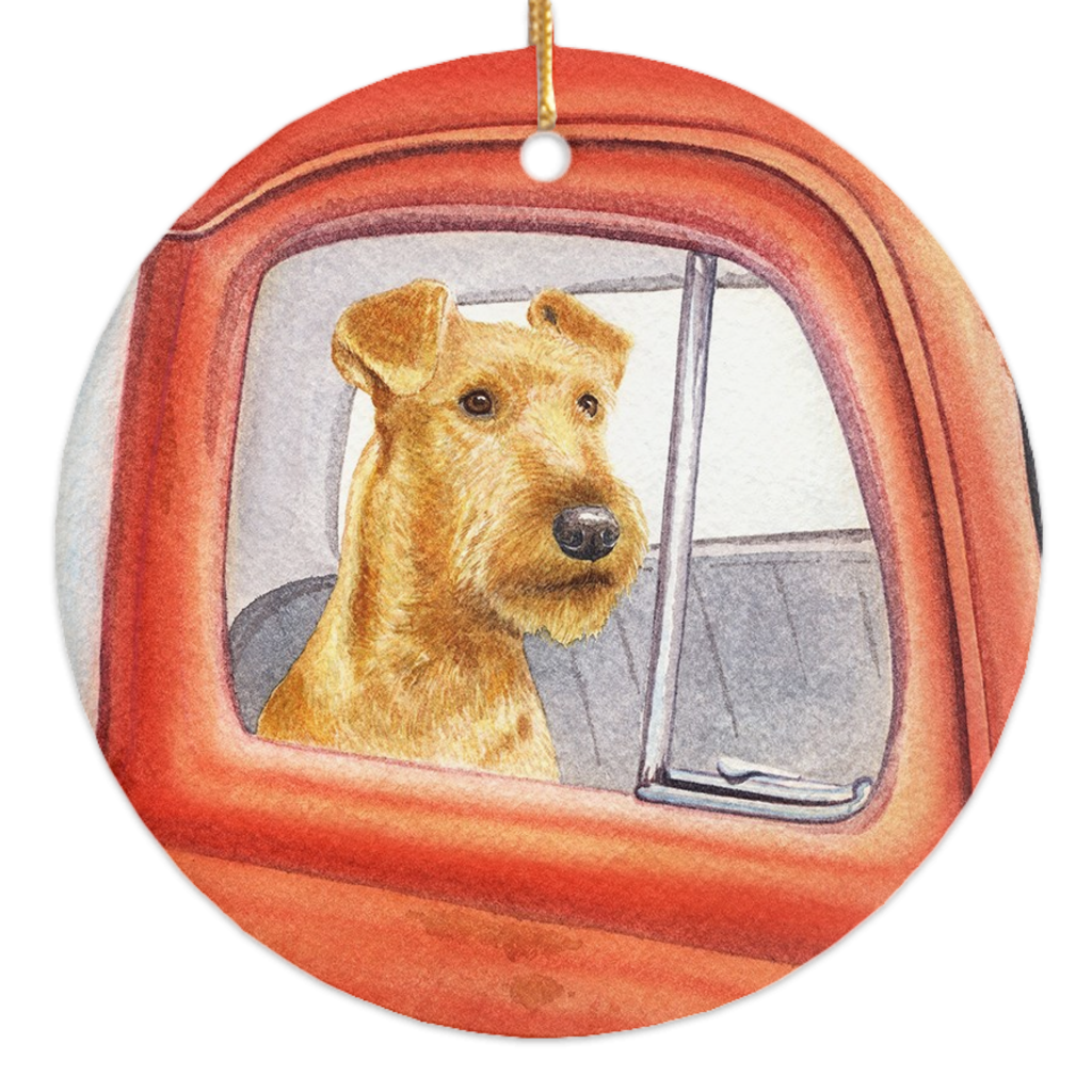Irish Terrier "Sunday Drive" Christmas Ornament