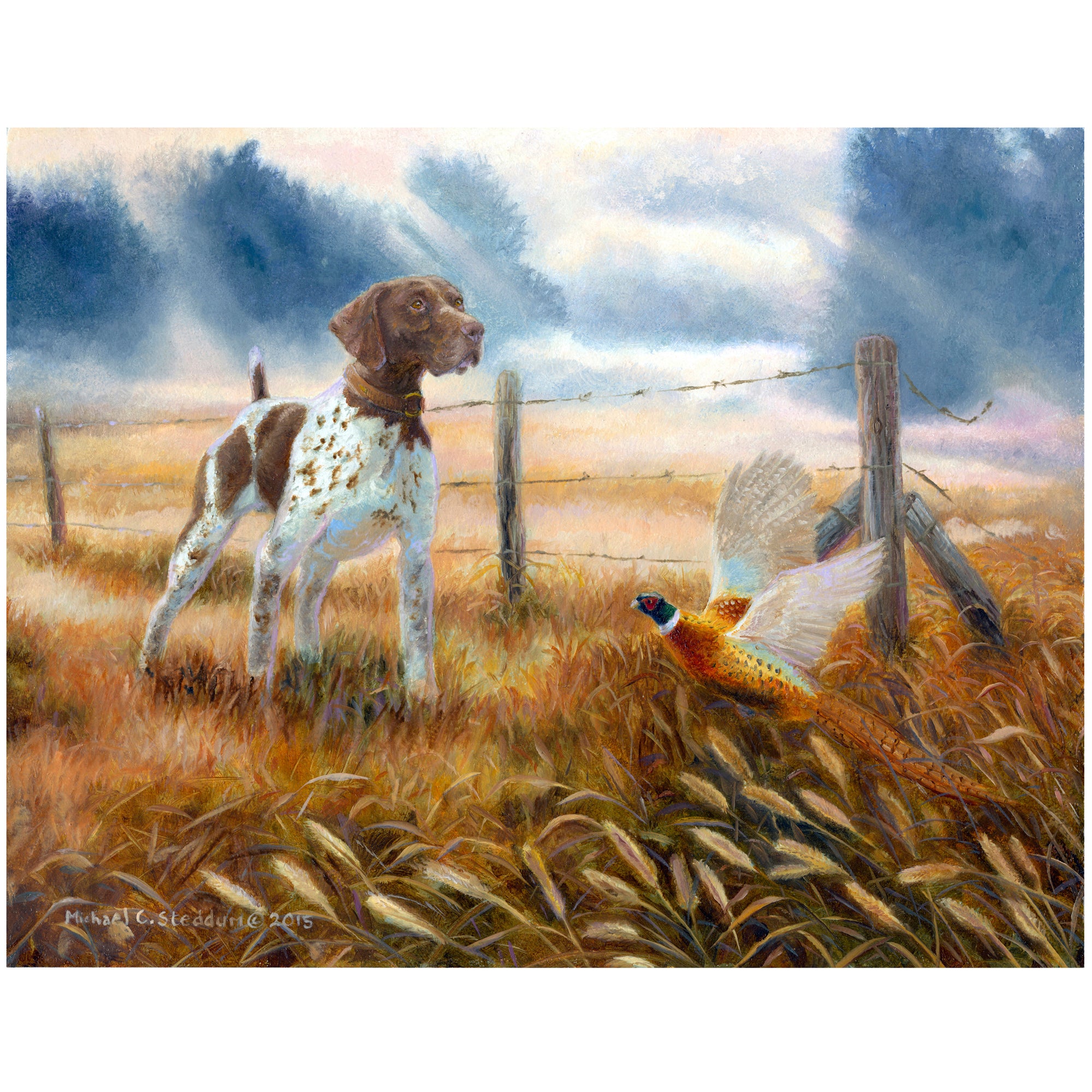 German Shorthaired Pointer Art Reproduction Print – “Last Point of the Day” by Michael Steddum - Limited Edition Signed and Numbered German Shorthair Pointer Art Print
