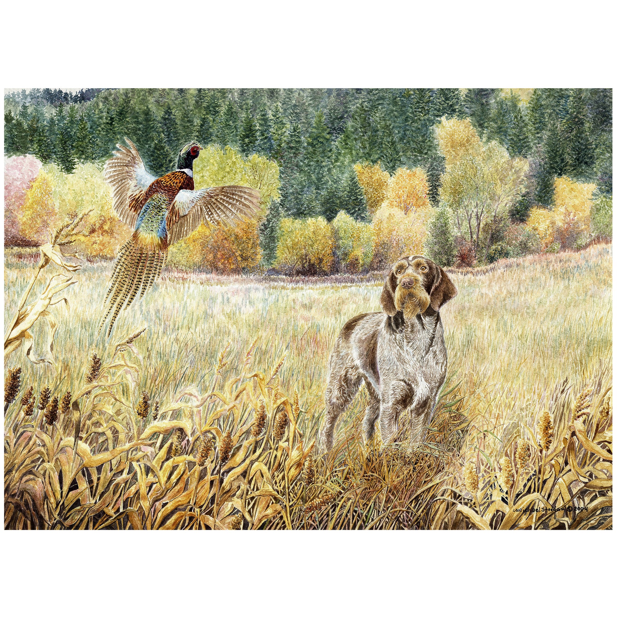 German Wirehaired Pointer Art Reproduction Print – “GWP in the Field” by Michael Steddum - Limited Edition Signed and Numbered German Wirehaired Pointer Dog Art Print - Ideal for a GWP Gift