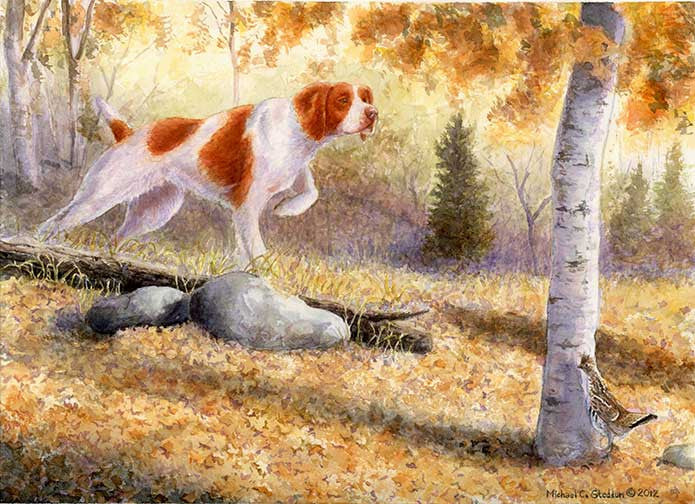 "Grouse Scent" A Limited Edition Brittany Print