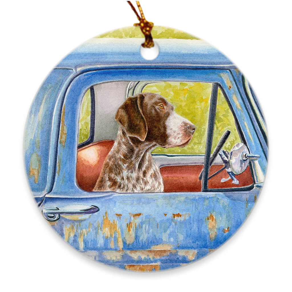 GERMAN SHORTHAIRED POINTER CERAMIC ORNAMENT IN A GIFT BOX BY MICHAEL STEDDUM (ANTICIPATION) Awesome German Shorthair Pointer Christmas Gift